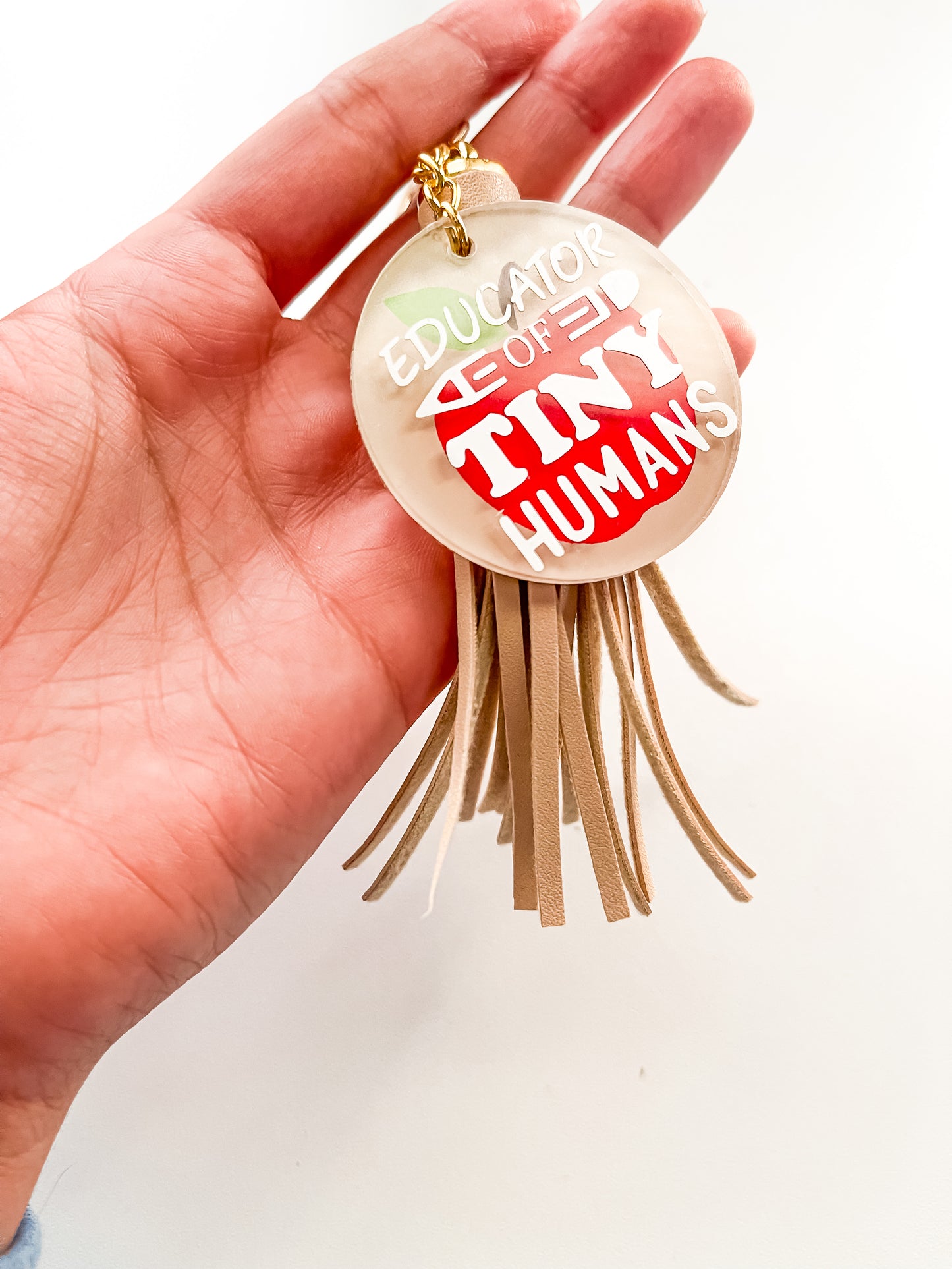 Educator of Tiny Humans with Apple Hand Painted Acrylic Keychain