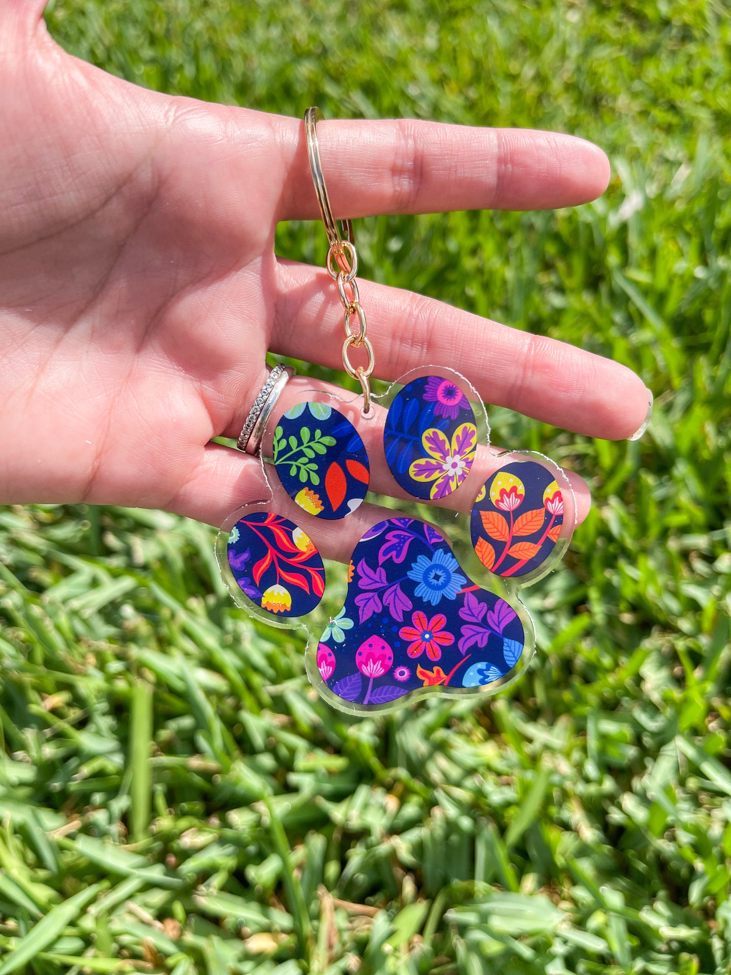 Dog Paw Flower Acrylic Keychain