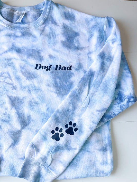 Dog Dad with Small Paws on Sleeve Tie Dye Sweatshirt