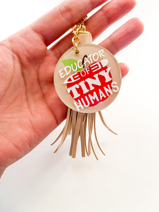 Educator of Tiny Humans with Apple Hand Painted Acrylic Keychain