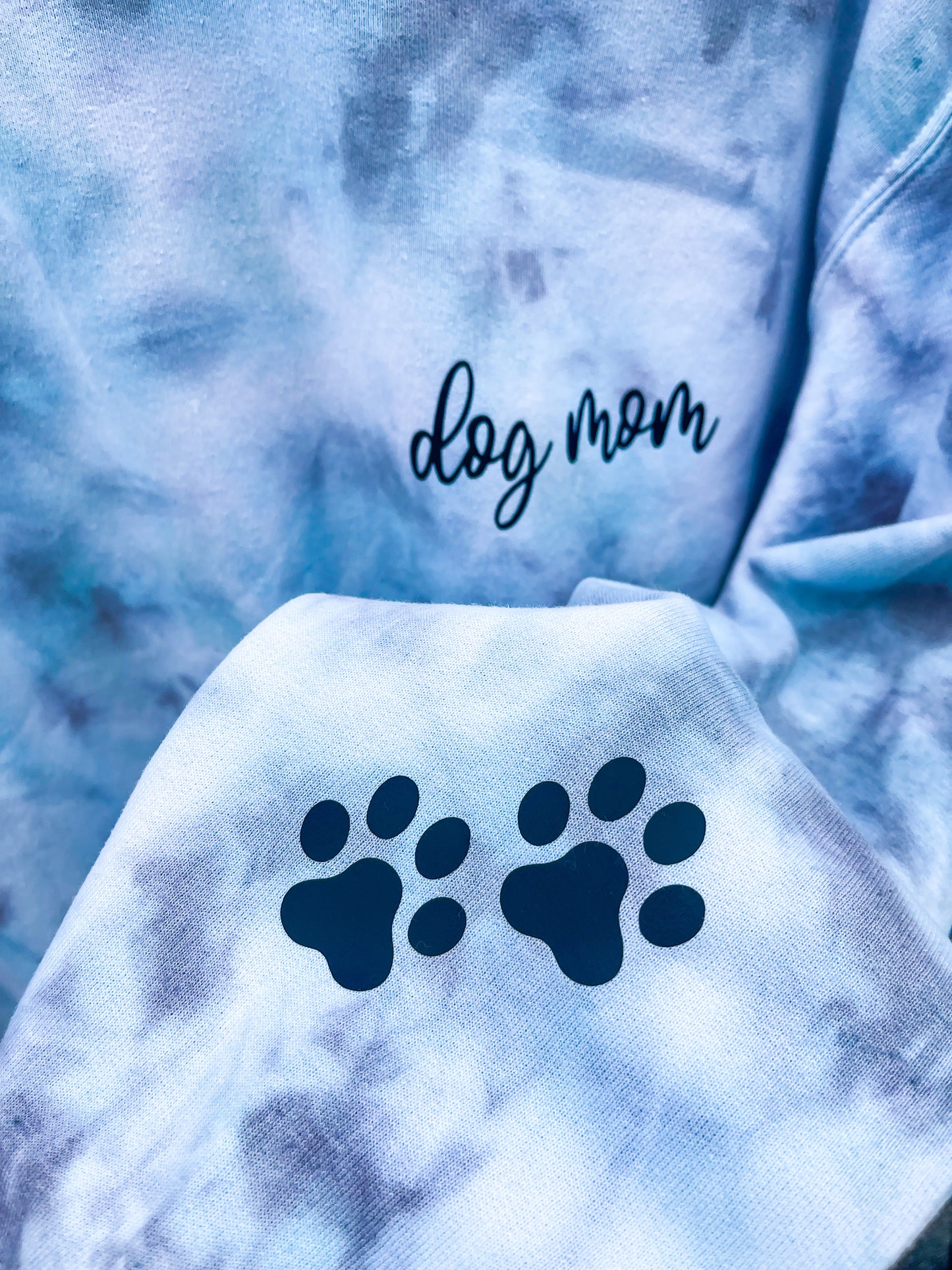 Dog Mom with Small Paws on Sleeve Tie Dye Sweatshirt