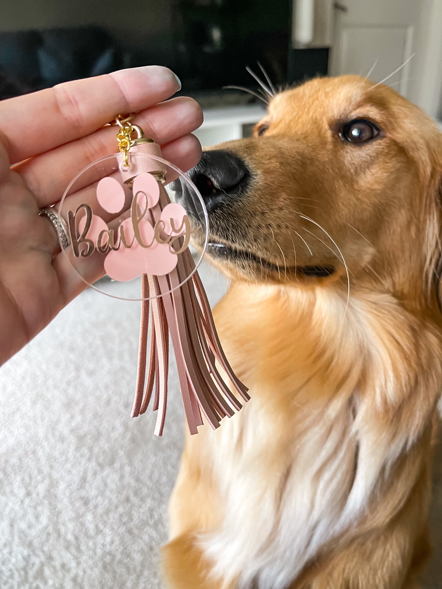 Personalized Dog Mom/Dad Paws Hand Painted Acrylic Keychain