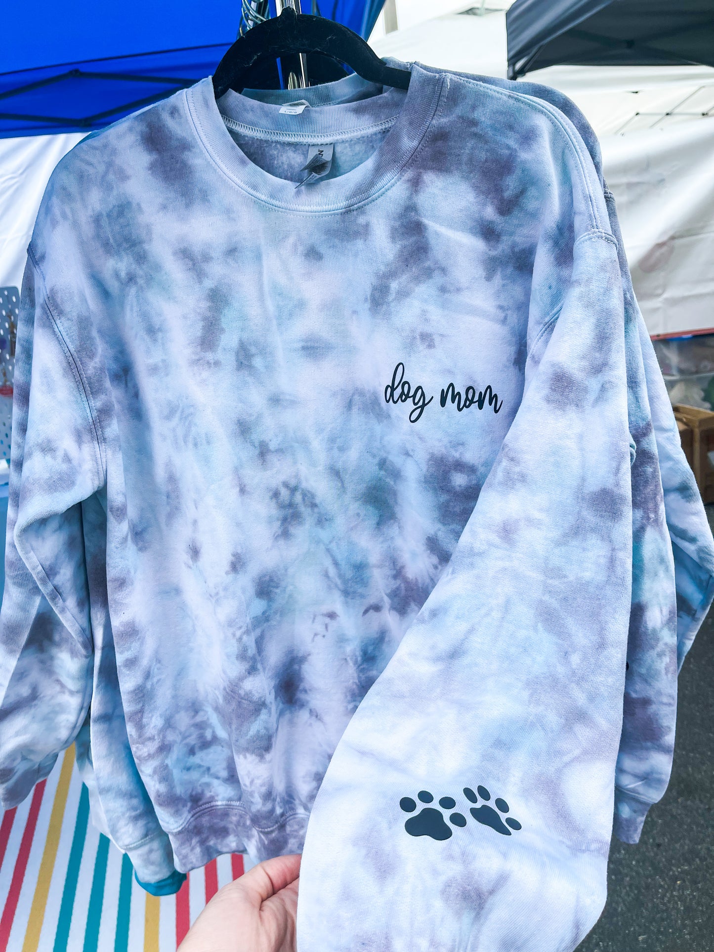 Dog Mom with Small Paws on Sleeve Tie Dye Sweatshirt