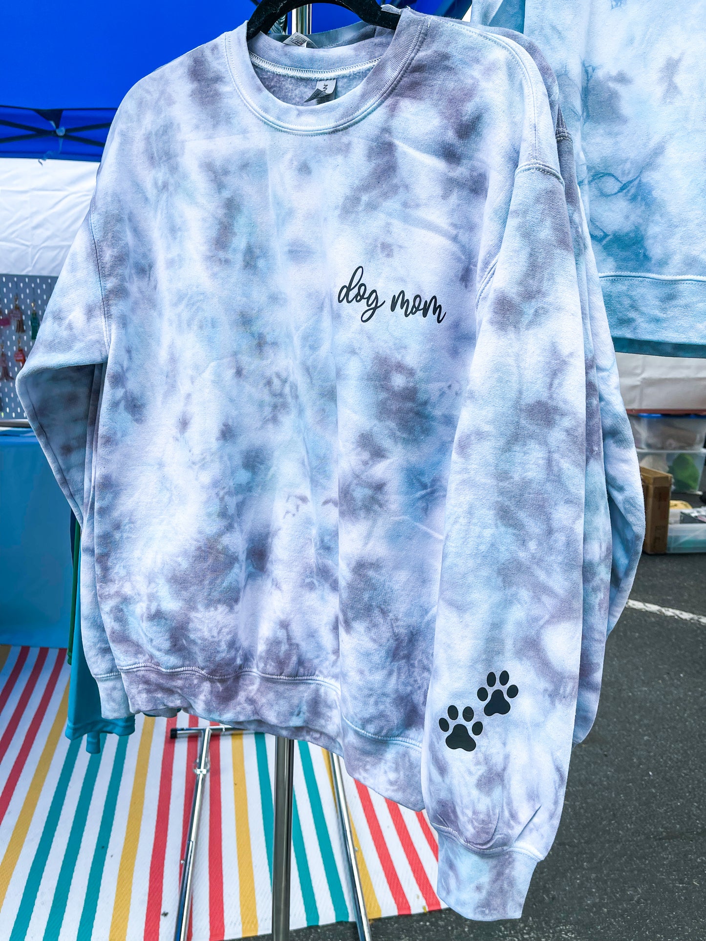 Dog Mom with Small Paws on Sleeve Tie Dye Sweatshirt