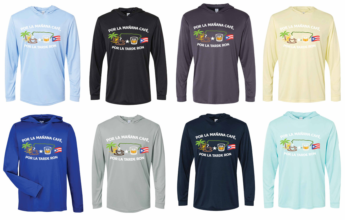 Por la mañana café, por la tarde ron UPF Sun Protection Hooded Long Sleeve