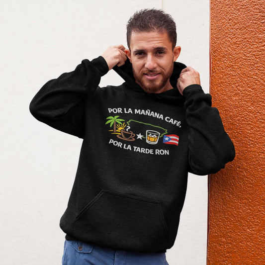 Por la mañana café, por la tarde ron Unisex Hooded Sweatshirt