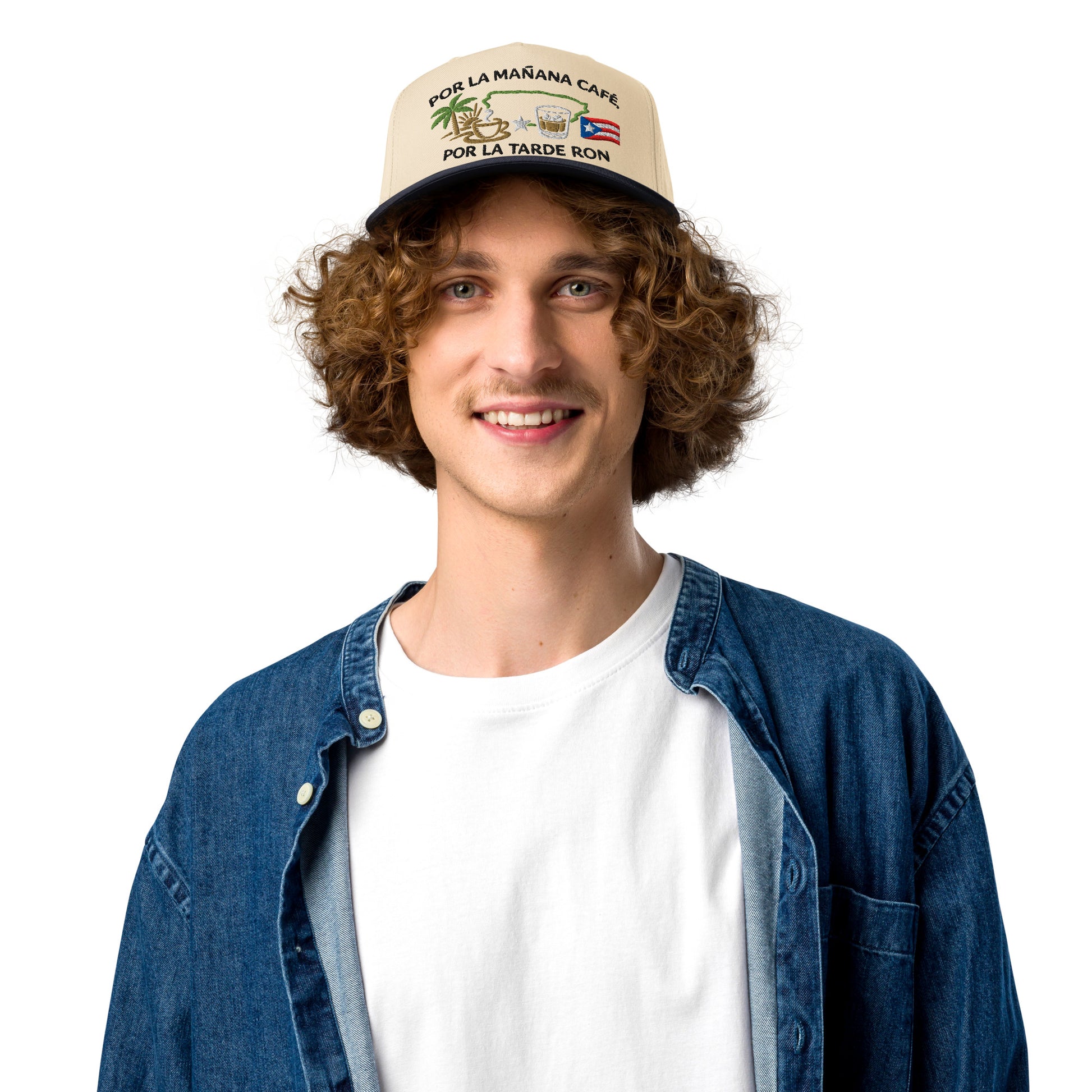 Por La Mañana Cafe, Por la Tarde Ron Baseball Cap Hat - Men Mockup Black