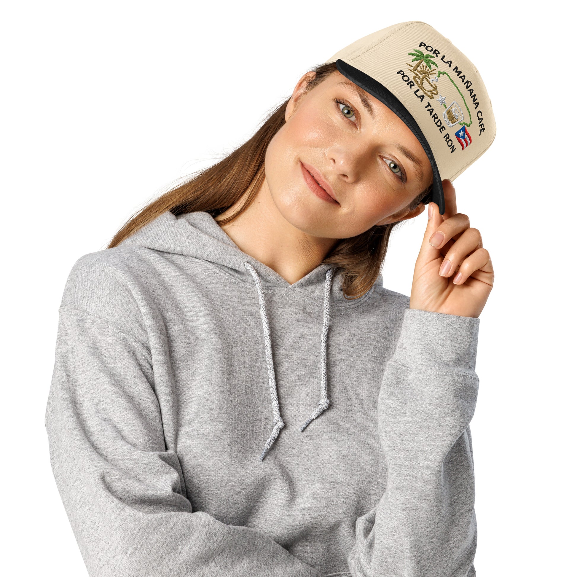 Por La Mañana Cafe, Por la Tarde Ron Baseball Cap Hat - Black, Women Mockup