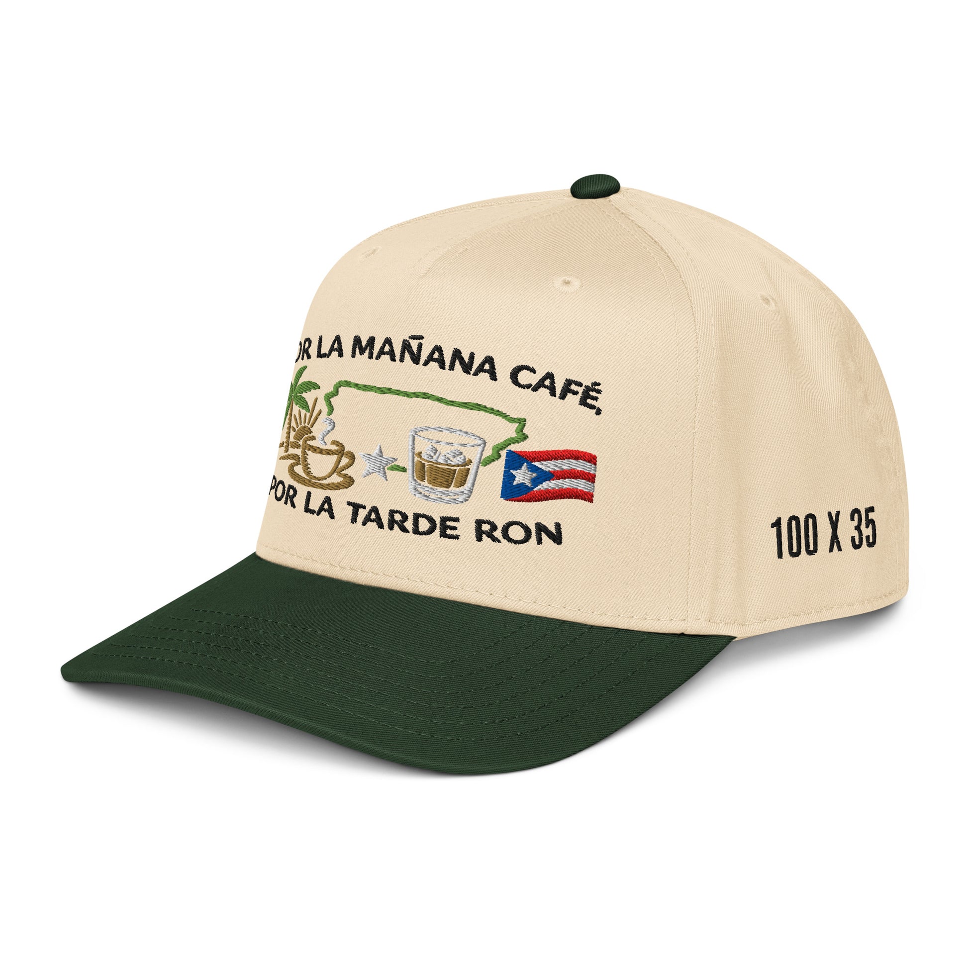 Por La Mañana Cafe, Por la Tarde Ron Baseball Cap Hat - Dark Green Side