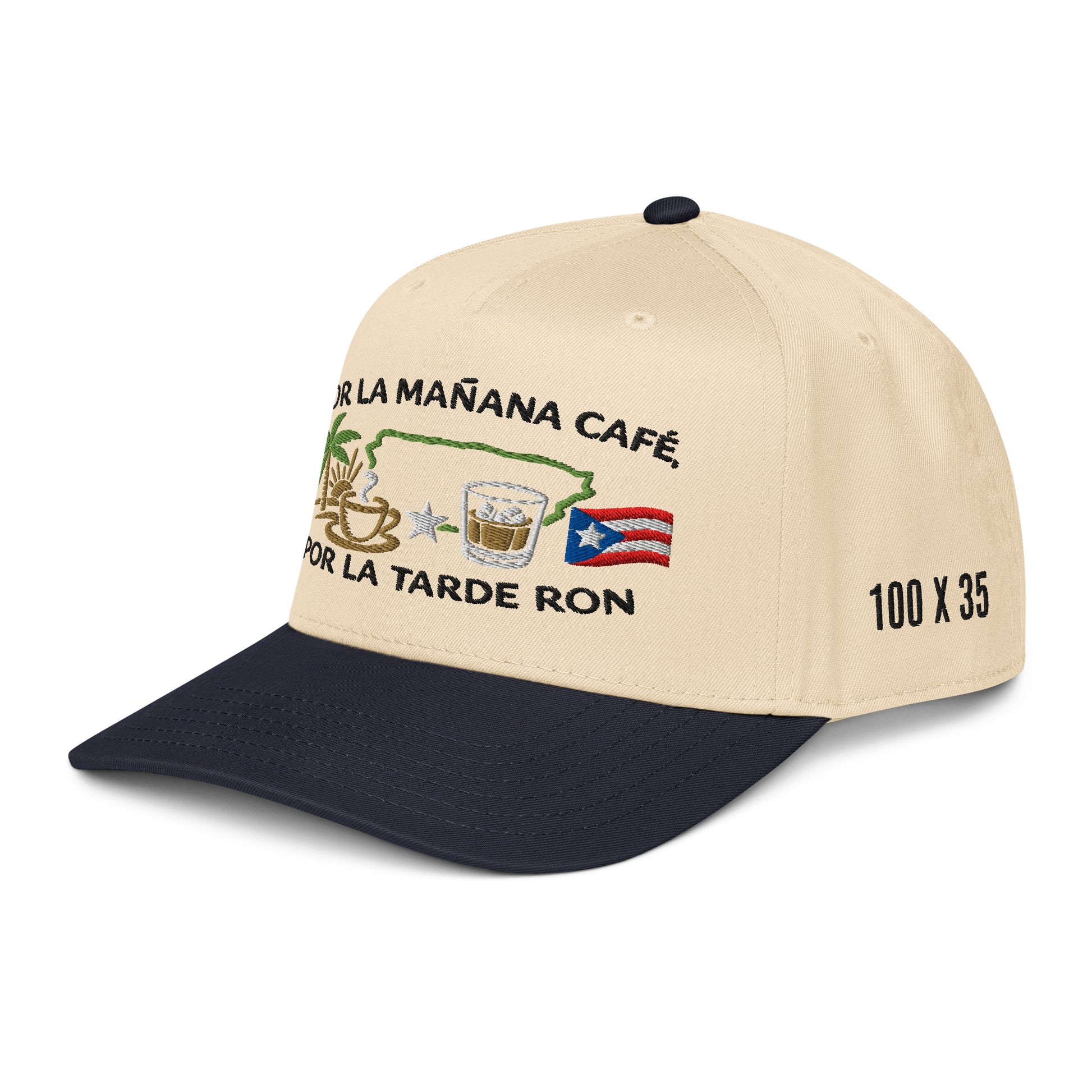 Por La Mañana Cafe, Por la Tarde Ron Baseball Cap Hat - Navy Blue Side
