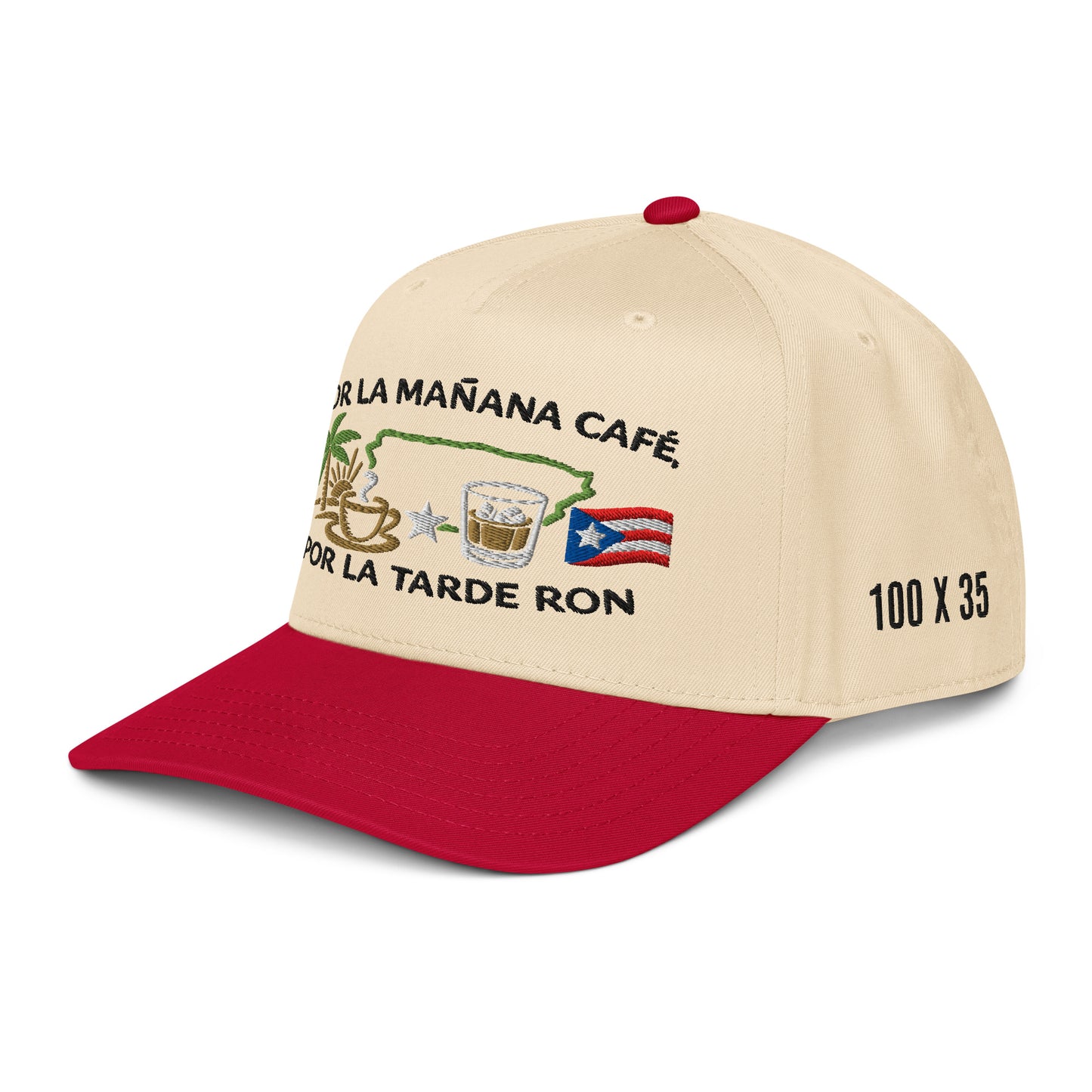 Por La Mañana Cafe, Por la Tarde Ron Baseball Cap Hat - Red Side