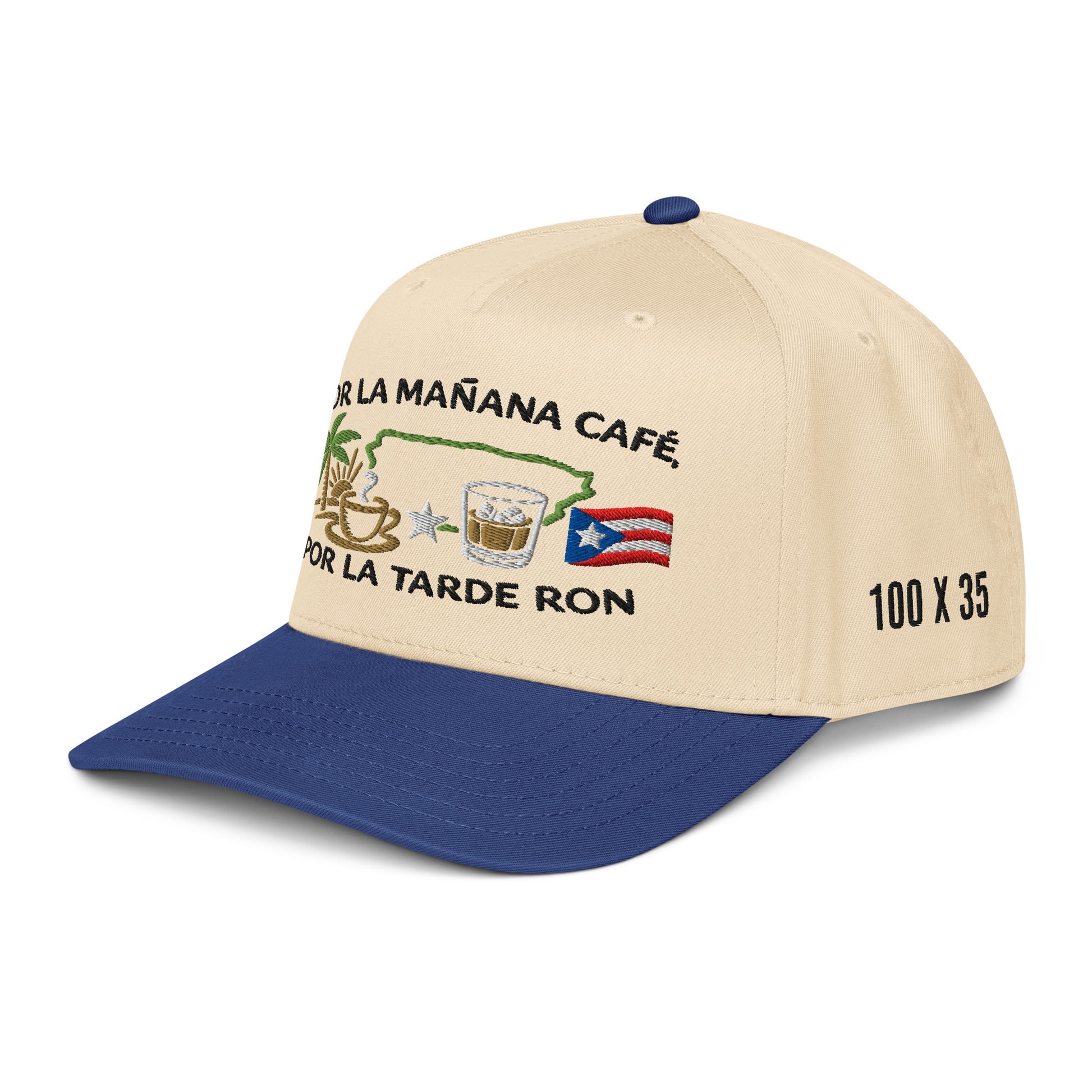 Por La Mañana Cafe, Por la Tarde Ron Baseball Cap Hat - Royal Blue Side