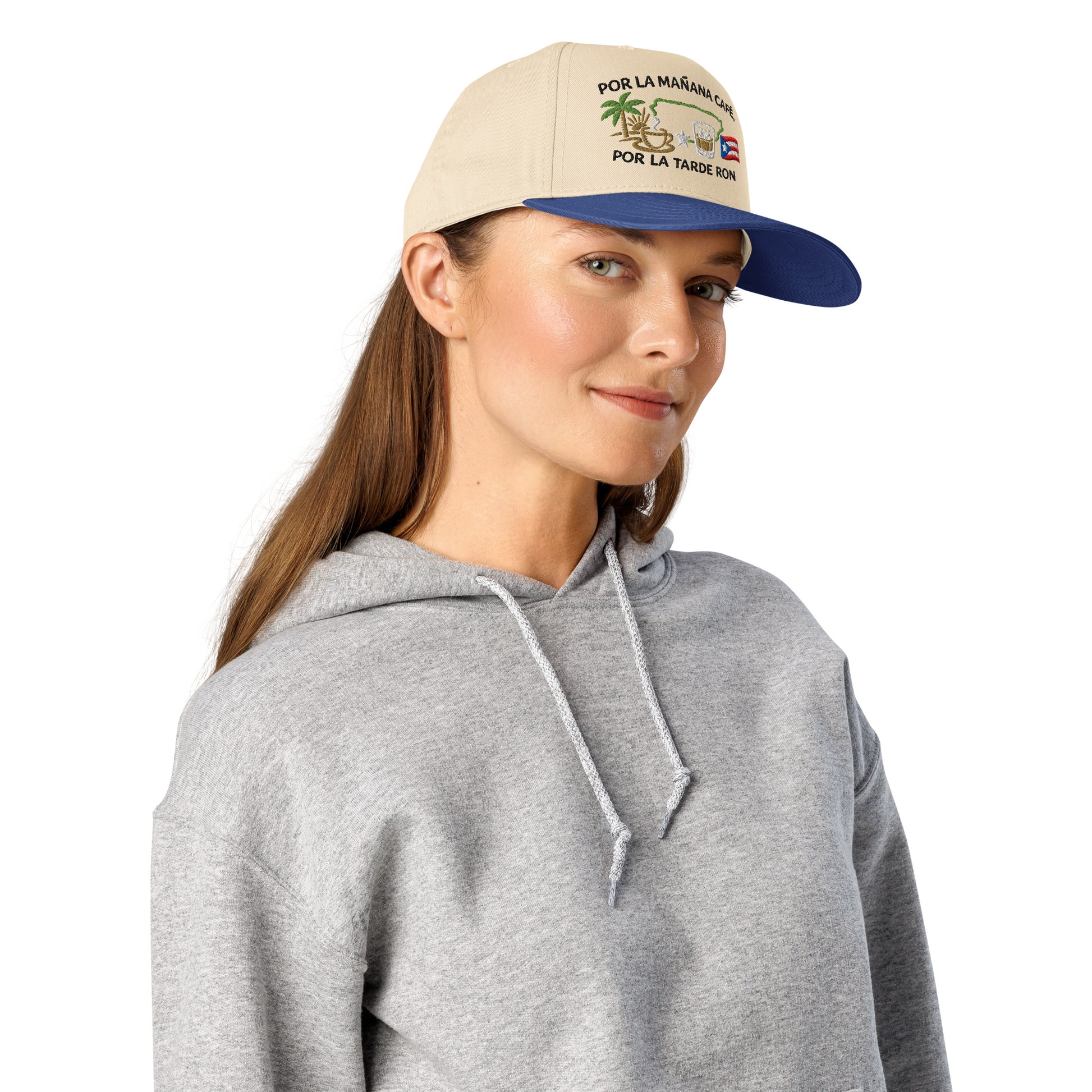 Por La Mañana Cafe, Por la Tarde Ron Baseball Cap Hat - Royal Blue Woman
